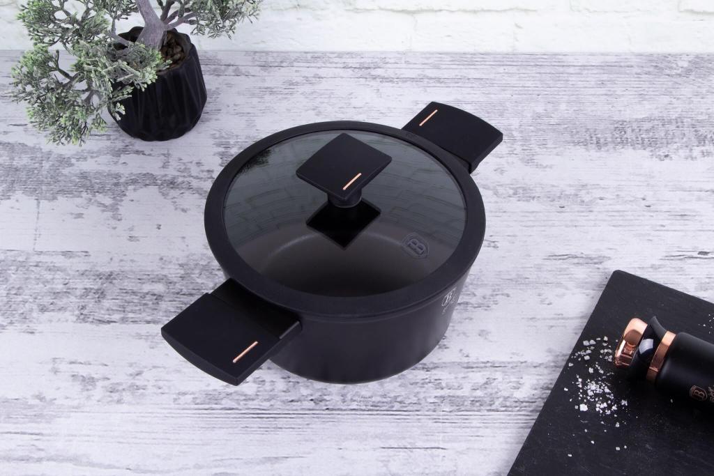 Berlinger Haus BH/7086 Monaco Collection Kasserolle in Schwarz mit Deckel Topf Durchmesser 20 cm