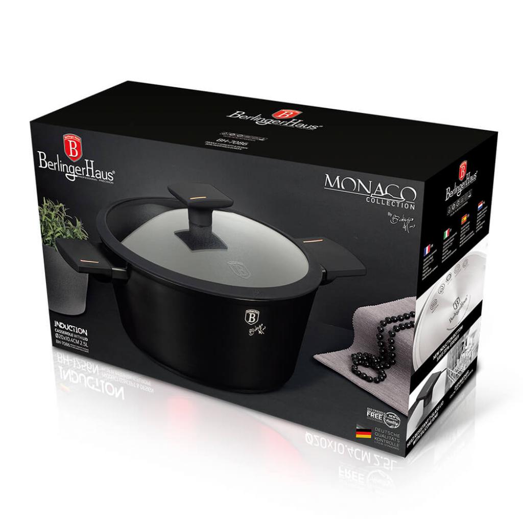 Berlinger Haus BH/7086 Monaco Collection Kasserolle in Schwarz mit Deckel Topf Durchmesser 20 cm