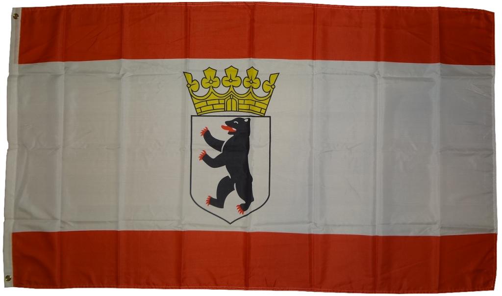 Flagge Berlin Bär mit Krone 250 x 150 cm Fahne mit 3 Ösen 100g/m² Stoffgewicht Hissen