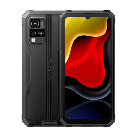Blackview BV4800SE Outdoor Smartphone – Rückseite und Vorderseite frontal leicht überlappend und buntem Dispaly