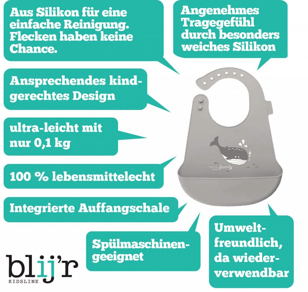 Blijr Bodi Lätzchen aus Silikon für Baby & Kleinkinder mit Auffangschale, Babylatz, leicht zu reinigen