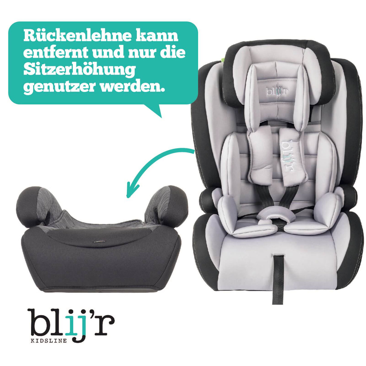 Blij´r Ivo Grau/schwarz I-Size Kinder Autositz mit gratis Rücksitz Organizer