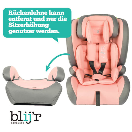 Blij`r Ivo pink/grey Autositz mit der USPs Nutzungsdauer, Gewicht und Sicherheitsgurt