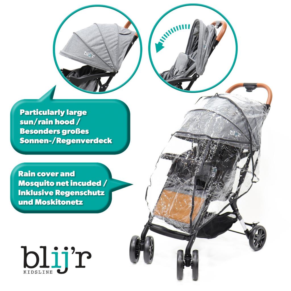 Blijr Mimi Kinderwagen Buggy in Grau mit Sitzsack, Baldachin und Moskitonetz