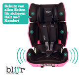 Blij´r Uniek Pink Kindersitz mit Rücksitz Organizer | von 3,5 bis 12 Jahren, höhenverstellbar bis 150 cm, 3-Punktgurt