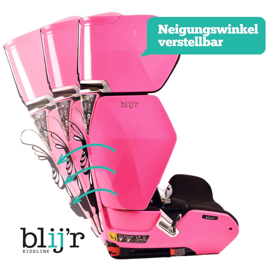 Blij´r Uniek Pink Kindersitz mit Rücksitz Organizer | von 3,5 bis 12 Jahren, höhenverstellbar bis 150 cm, 3-Punktgurt