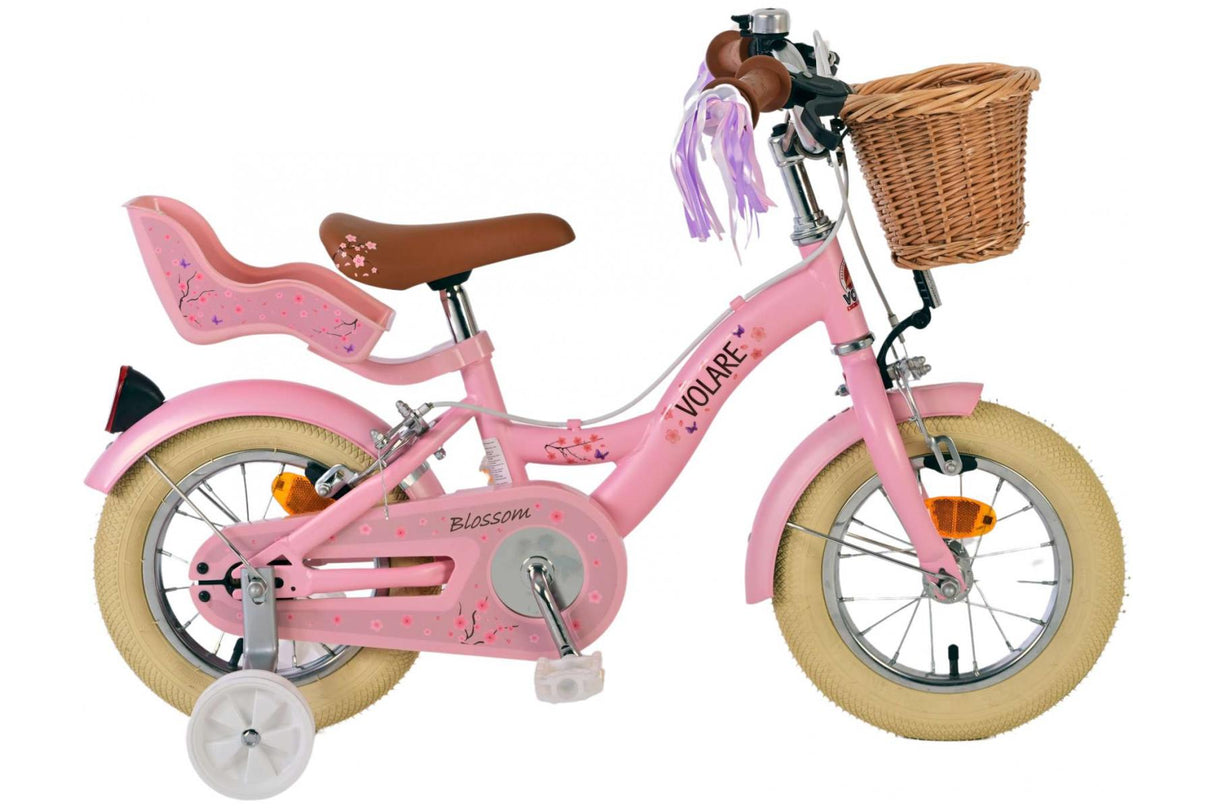 Volare Blossom Kinderfahrrad für Mädchen - 12 Zoll in Rosa mit zwei Handbremsen