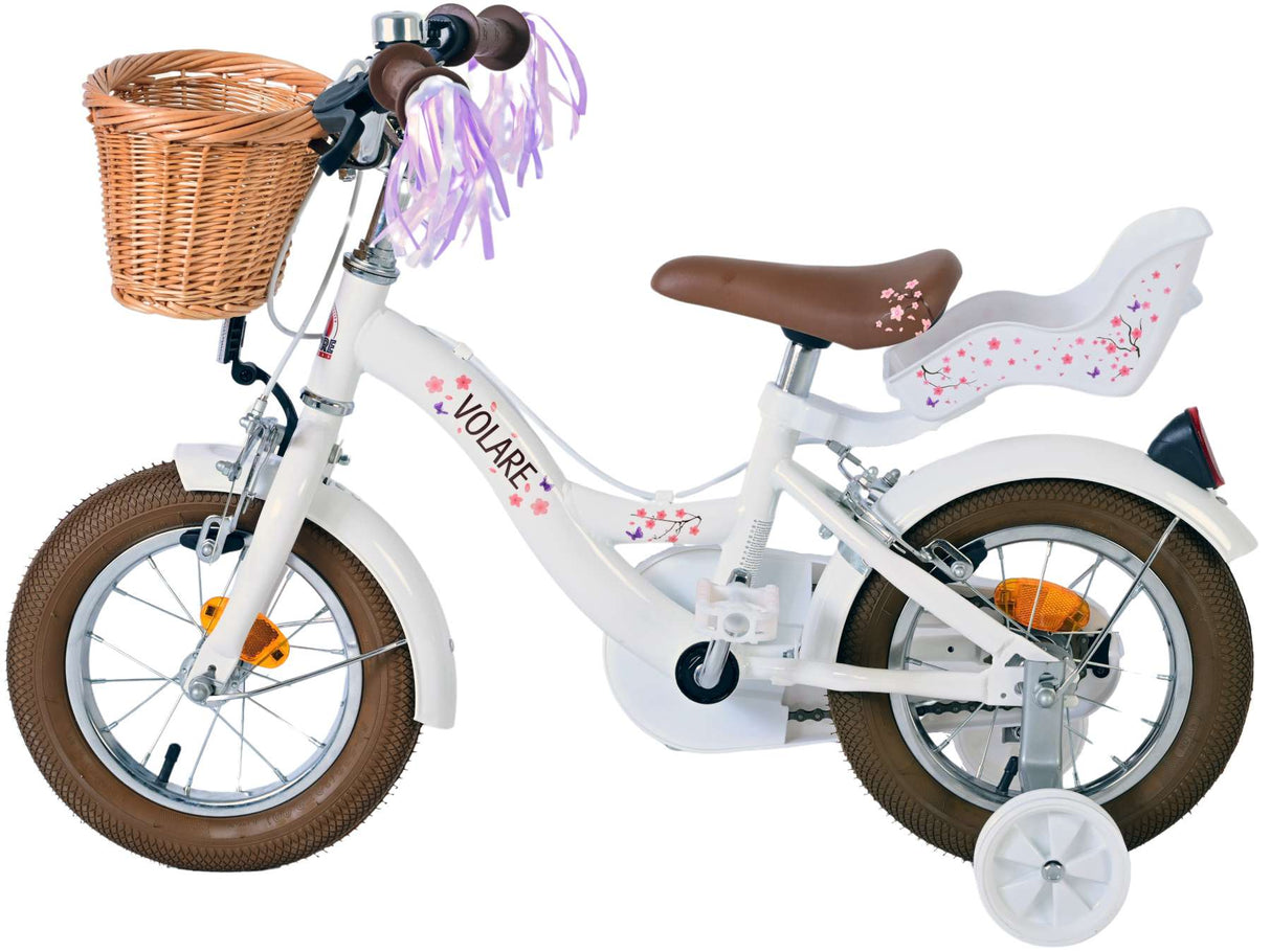 Volare Blossom Kinderfahrrad für Mädchen - 12 Zoll - Weiß mit Handbremsen