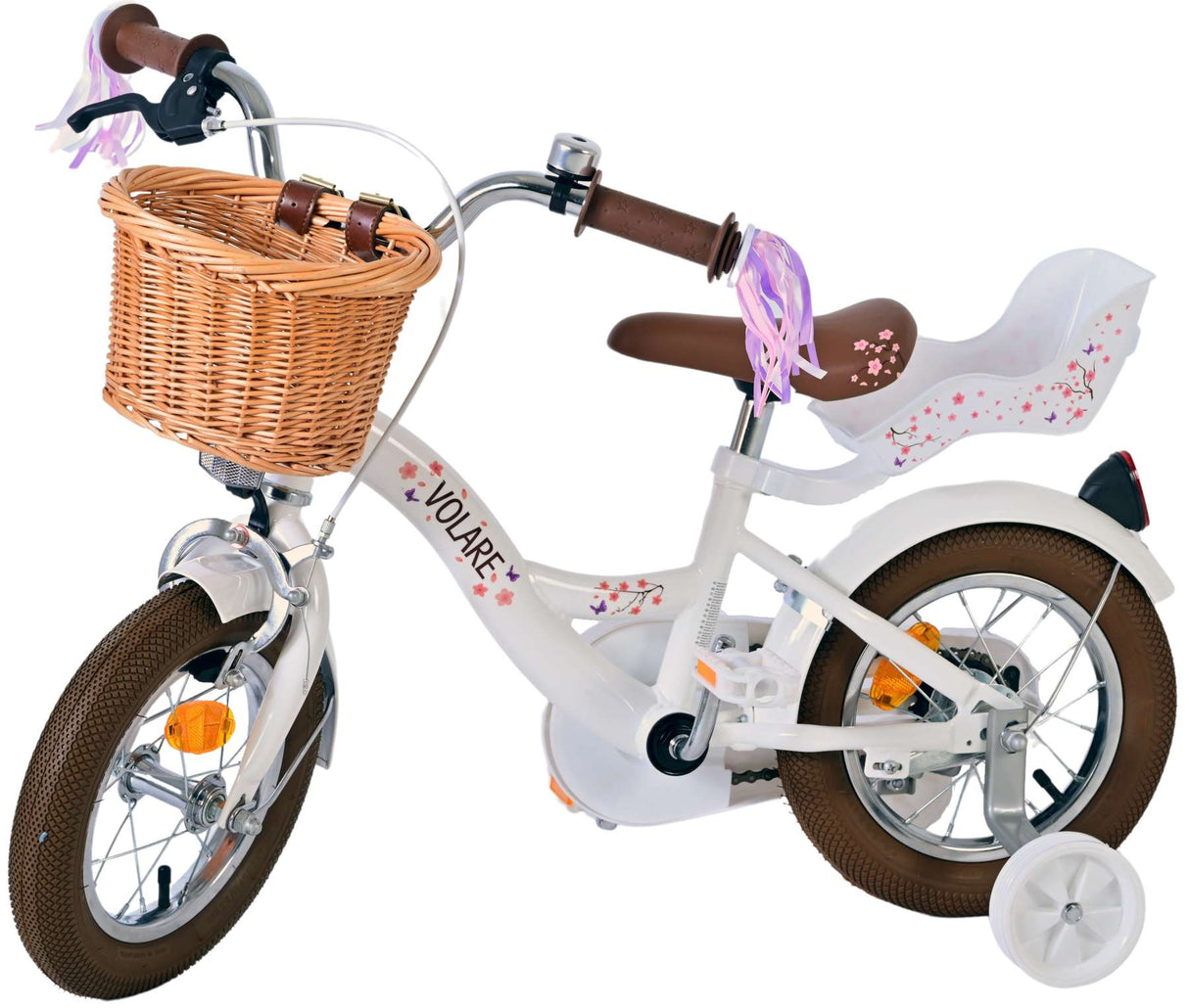 Volare Blossom Kinderfahrrad für Mädchen - 12 Zoll in Weiß für sicheres Fahren