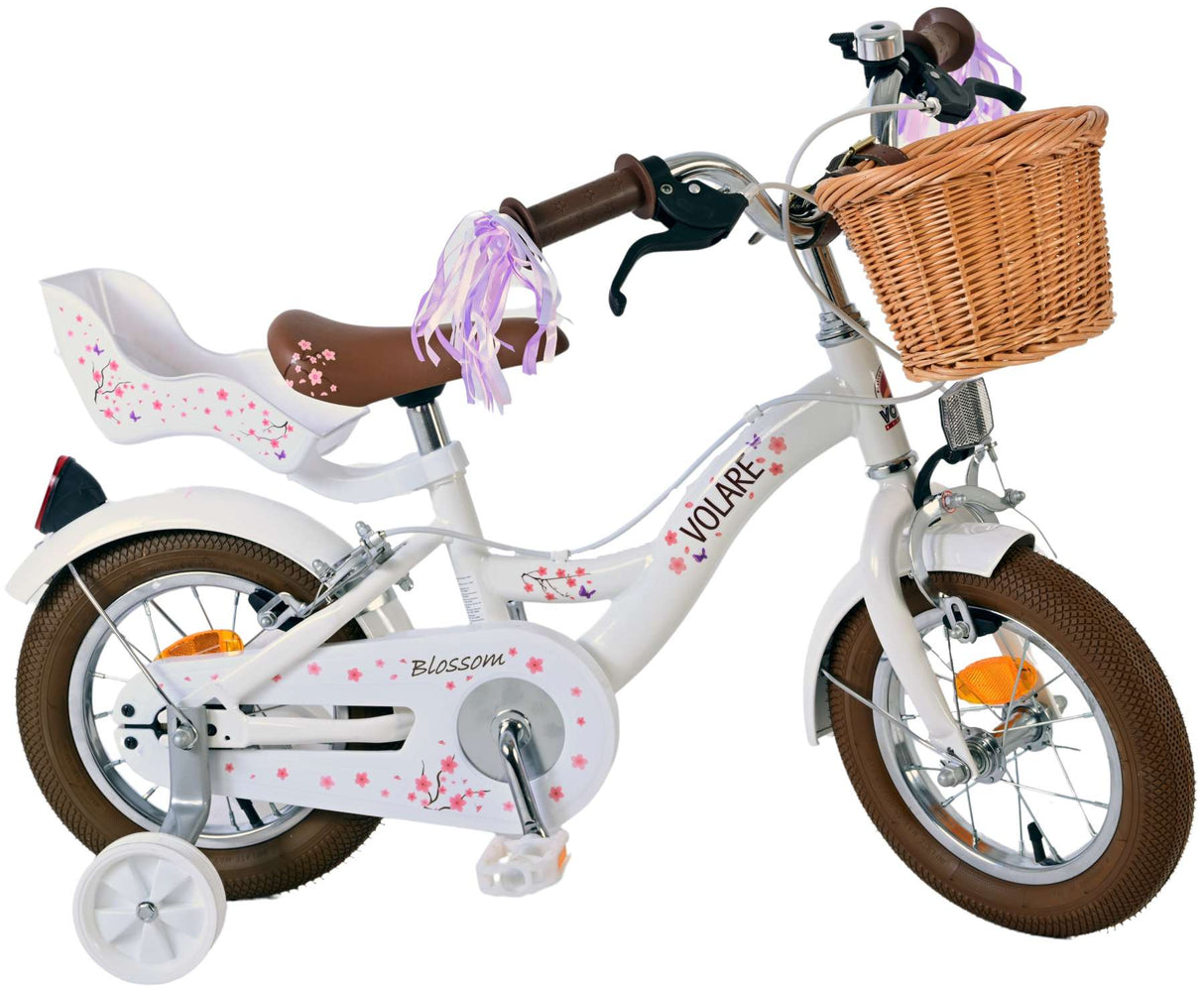 Volare Blossom Kinderfahrrad für Mädchen - 12 Zoll - Weiß mit Handbremsen