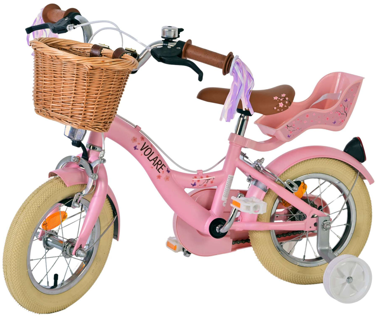 Volare Blossom Kinderfahrrad für Mädchen - 12 Zoll in Rosa mit zwei Handbremsen