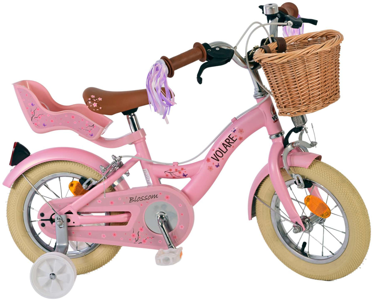 Volare Blossom Kinderfahrrad für Mädchen - 12 Zoll in Rosa mit zwei Handbremsen