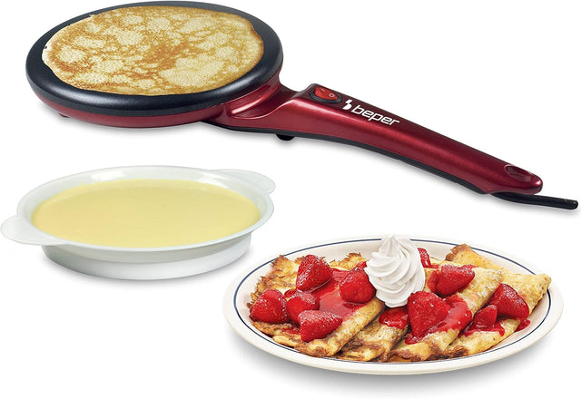 Beper BT.710Y Crepes Maker mit Crepes, Teig und fertigem Gericht