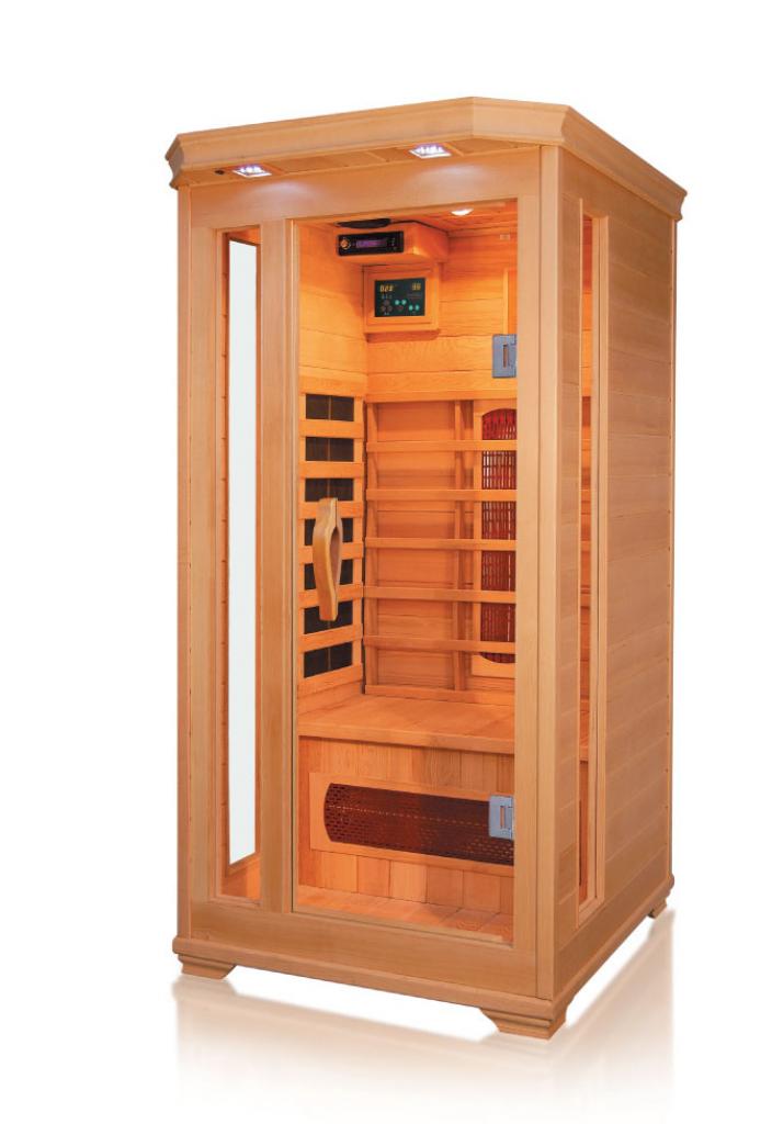 PureHaven Infrarotkabine 90x90x190 cm aus Pacific Coast Hemlock-Holz Bluetooth-Soundsystem Timer Lichttherapie in 4 Farben digitale Steuerung