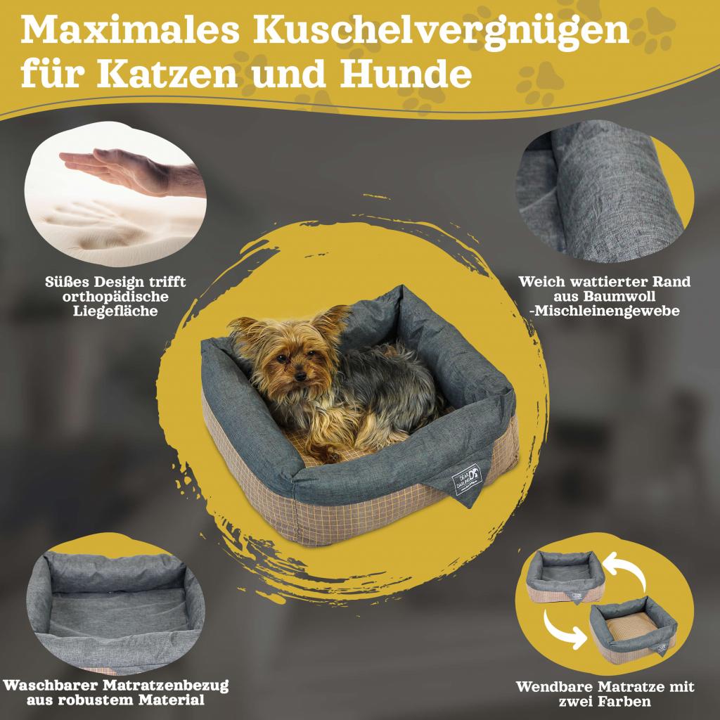 DEAR DARLING DD-06 Luxus Hundebett Katzenbett Braun Anthrazit Memoryschaum Matratze Gr. S,M, L