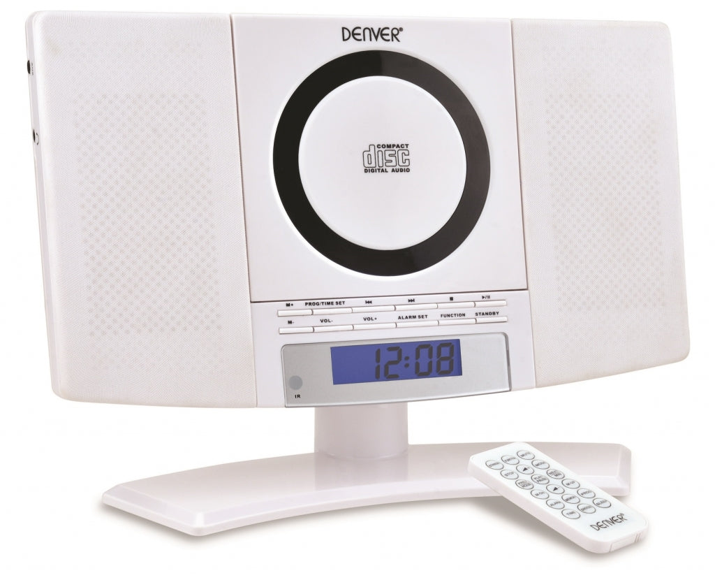 Denver MC-5220 weiß Stand und Wand CD Player mit FM Radio, Uhr mit Weckfunktion und Fernbedienung