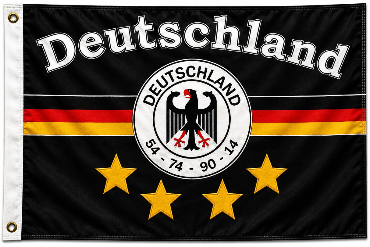 XXL Flagge DEUTSCHLAND 7 schwarz 4 STERNE 250 x 150 cm mit 3 Messingösen - 100003901