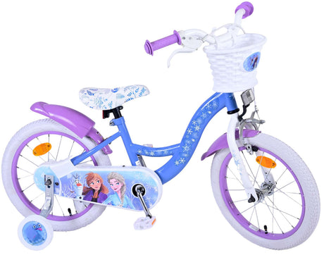 Blaues Frozen-Fahrrad mit Puppensitz und Korb