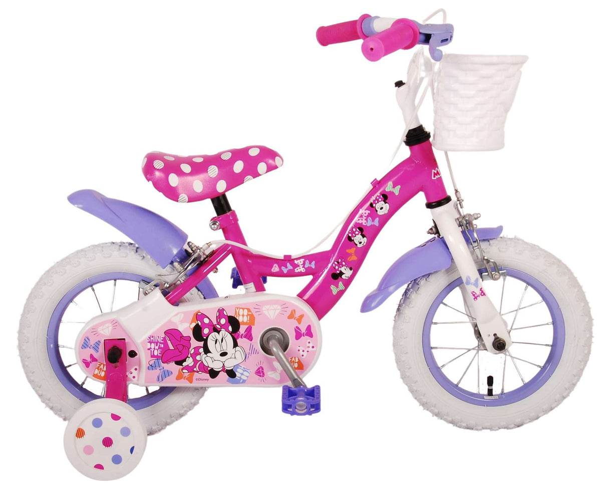 Volare Disney Minnie Cutest Ever Kinderfahrrad - 12 Zoll - Pink - 2 Handbremsen, abnehmbare Stützräder, offiziell lizenziertes Produkt