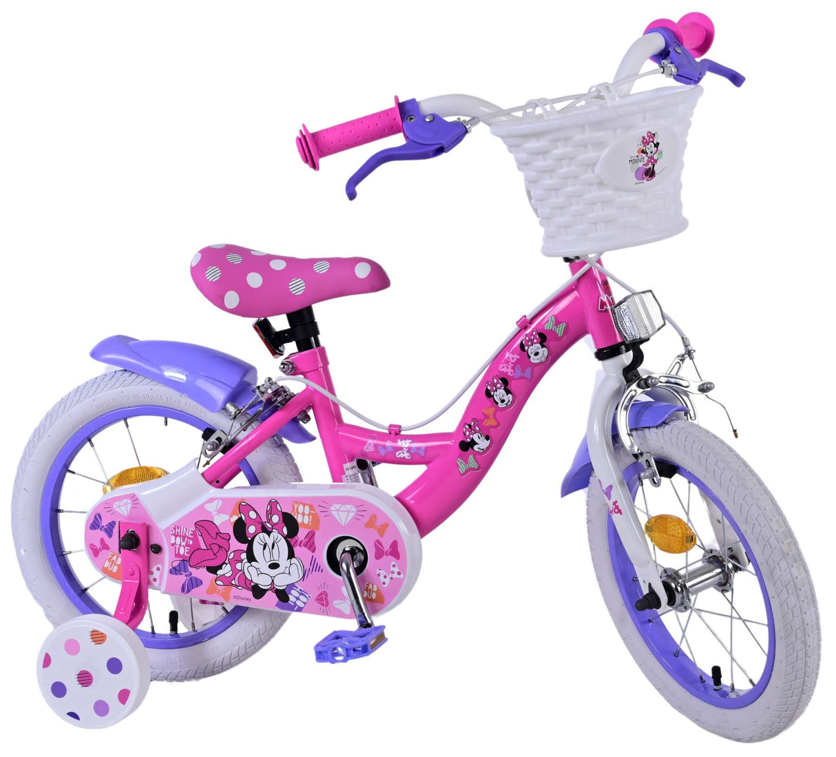 Volare Disney Minnie Cutest Ever 14 Zoll Kinderfahrrad Pink - Sicherheit und Komfort mit abnehmbaren Seitenrädern und Korb