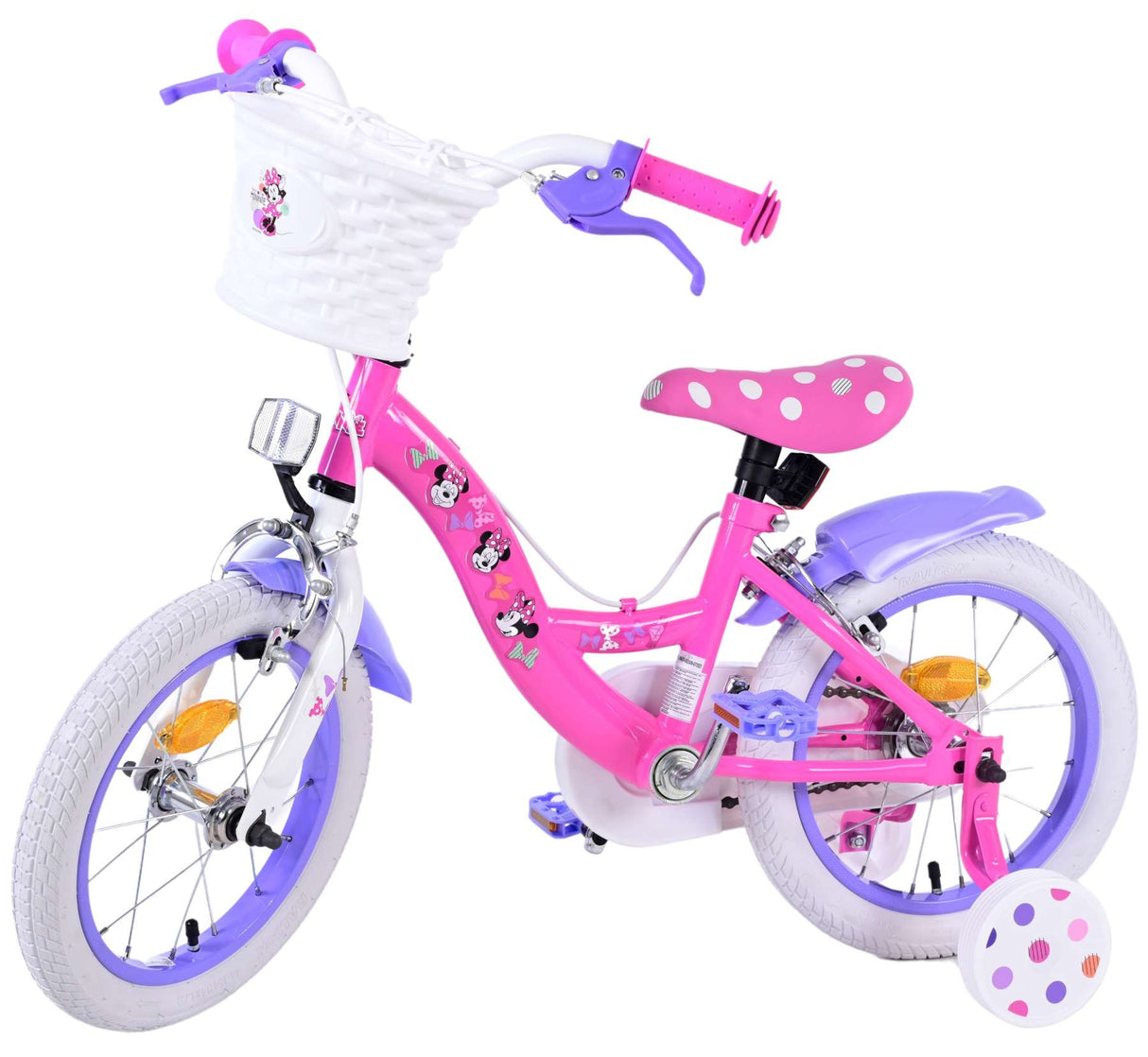 Volare Disney Minnie Cutest Ever 14 Zoll Kinderfahrrad Pink - Sicherheit und Komfort mit abnehmbaren Seitenrädern und Korb