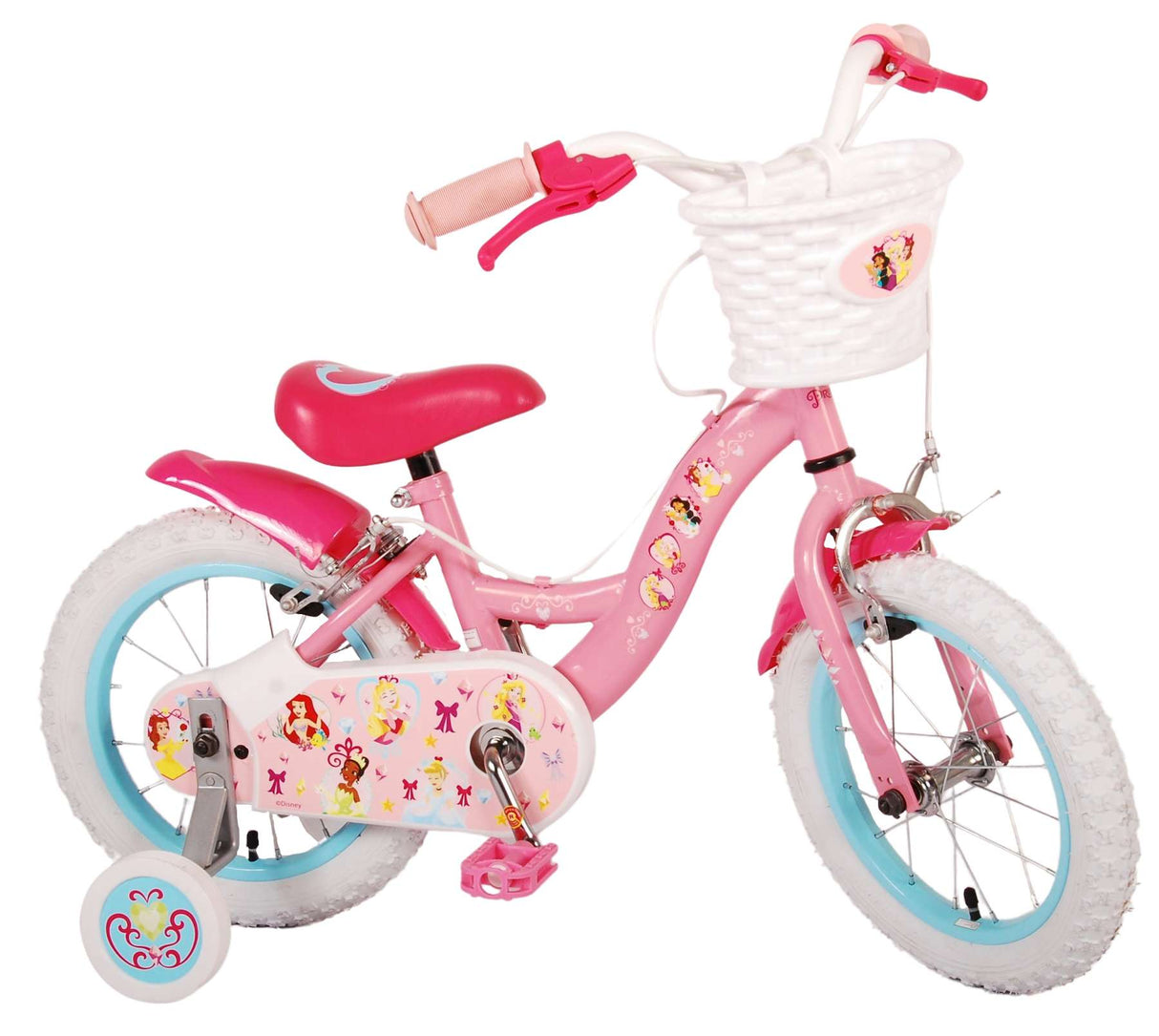Volare Disney Princess 14 Zoll Kinderfahrrad Pink mit zwei Handbremsen - Sicherheit, Komfort und Spaß in einem!