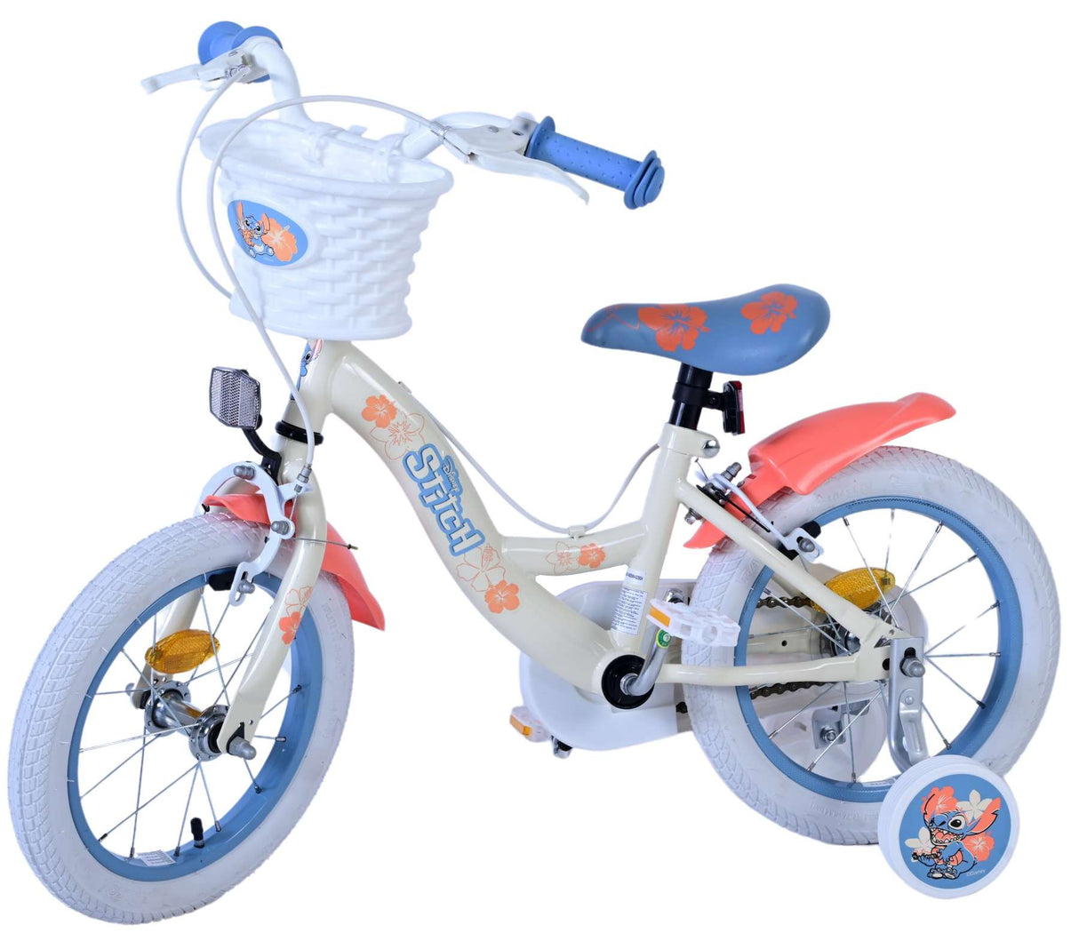 Volare Disney Stitch Kinderfahrrad für Mädchen - 14 Zoll in Creme Koralle Blau mit Zweihandbremsen