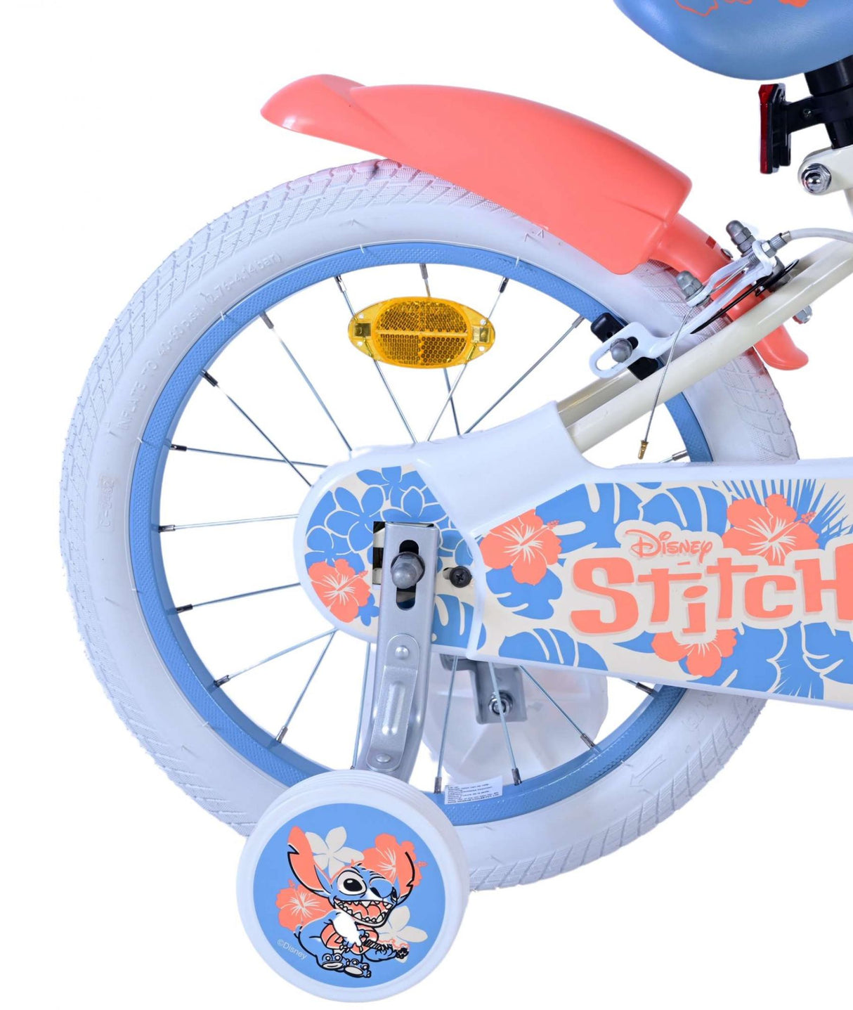 Volare Disney Stitch Kinderfahrrad für Mädchen - 16 Zoll in Creme Koralle Blau mit Zweihandbremsen