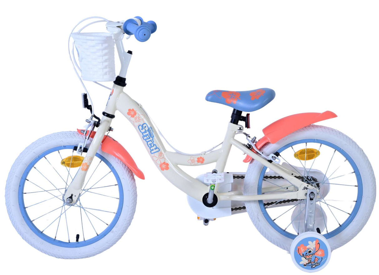 Volare Disney Stitch Kinderfahrrad für Mädchen - 16 Zoll in Creme Koralle Blau mit Zweihandbremsen