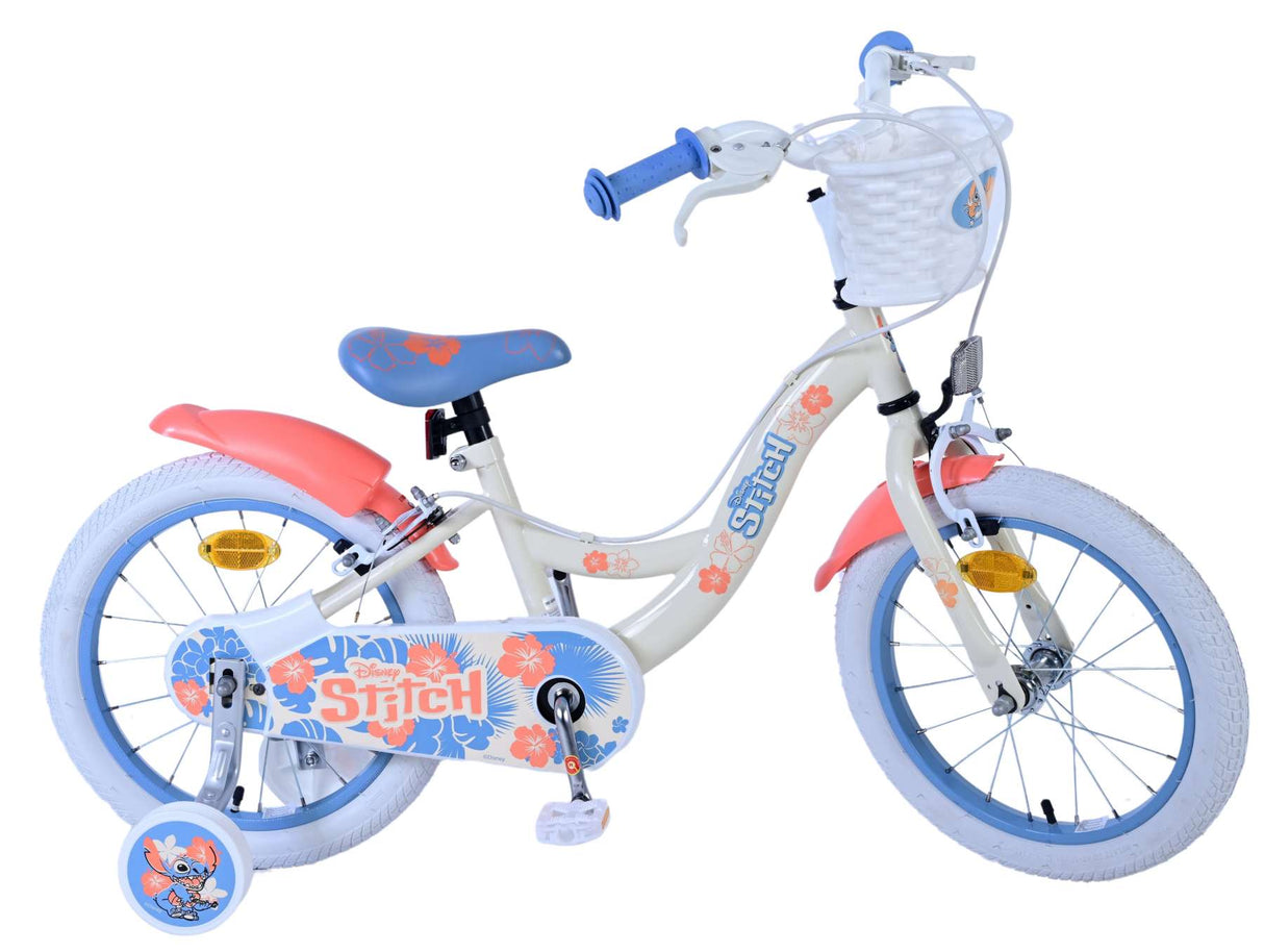 Volare Disney Stitch Kinderfahrrad für Mädchen - 16 Zoll in Creme Koralle Blau mit Zweihandbremsen