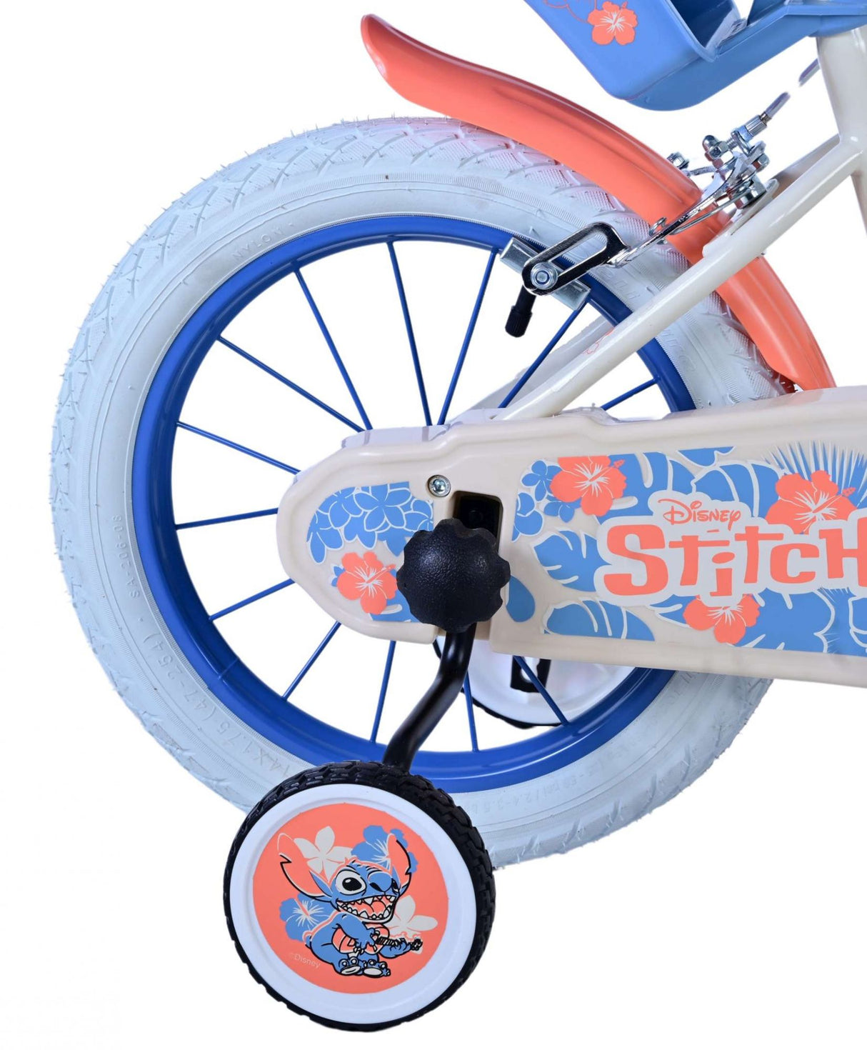 Volare Disney Stitch Kinderfahrrad für Mädchen - 14 Zoll in Creme Koralle Blau mit zwei Handbremsen