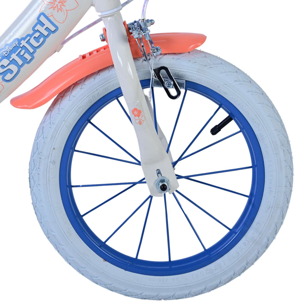 Volare Disney Stitch Kinderfahrrad für Mädchen - 14 Zoll in Creme Koralle Blau mit zwei Handbremsen