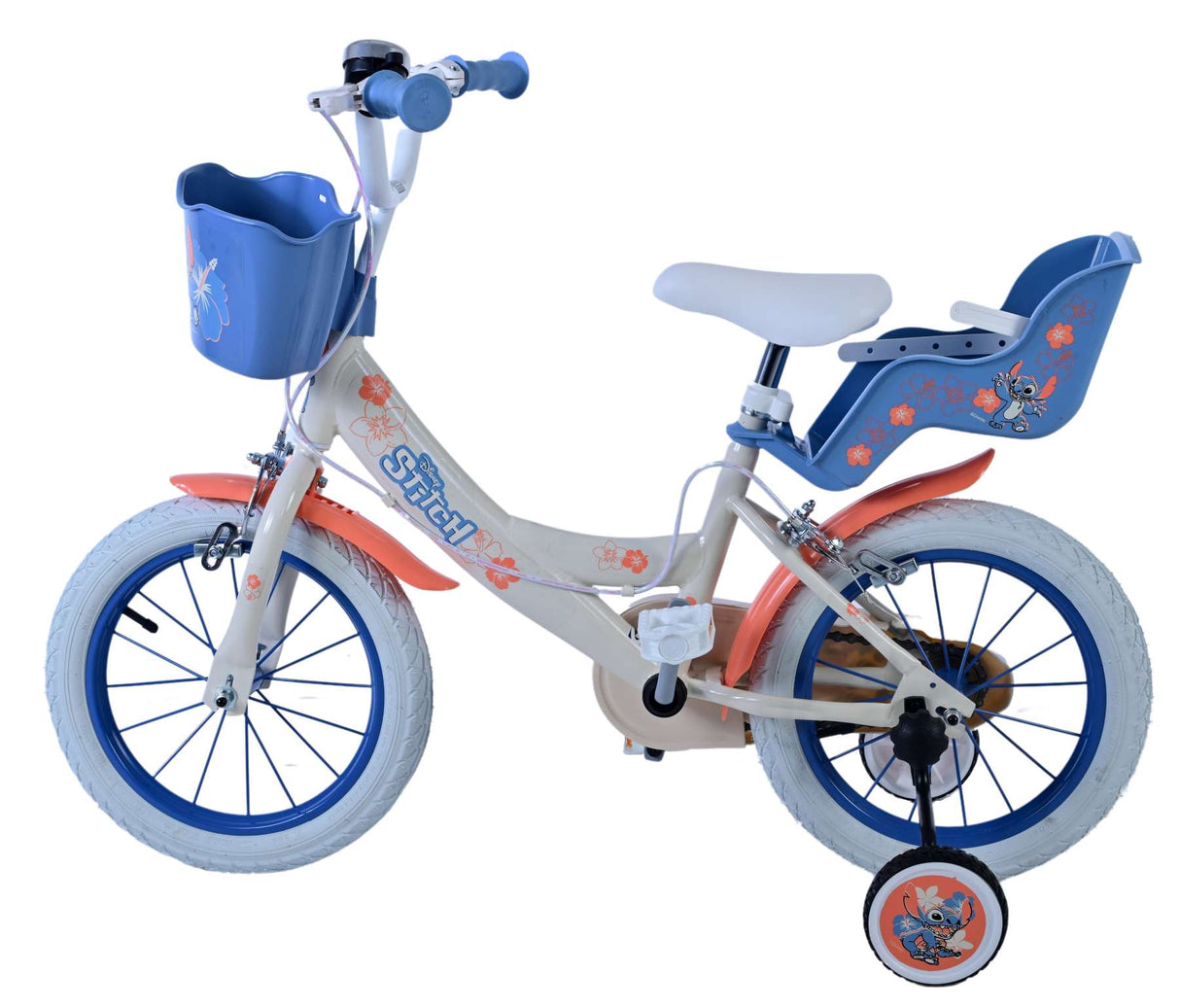 Volare Disney Stitch Kinderfahrrad für Mädchen - 14 Zoll in Creme Koralle Blau mit zwei Handbremsen