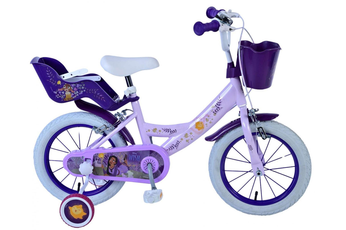 Volare Disney Wish Kinderfahrrad für Mädchen - 14 Zoll - Lila mit zwei Handbremsen