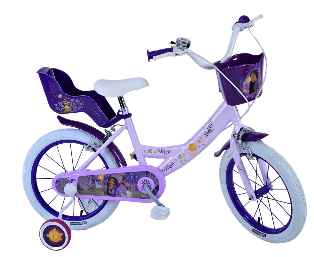 Volare Disney Wish Kinderfahrrad für Mädchen - 16 Zoll in Lila mit zwei Handbremsen