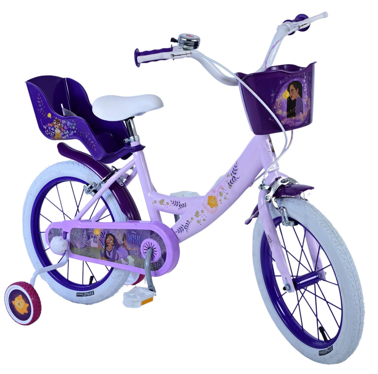 Volare Disney Wish Kinderfahrrad für Mädchen - 16 Zoll in Lila mit zwei Handbremsen