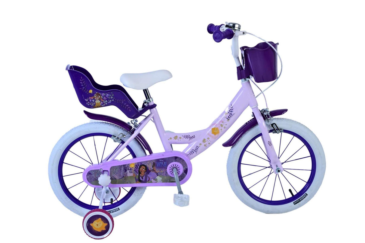 Volare Disney Wish Kinderfahrrad für Mädchen - 16 Zoll in Lila mit zwei Handbremsen