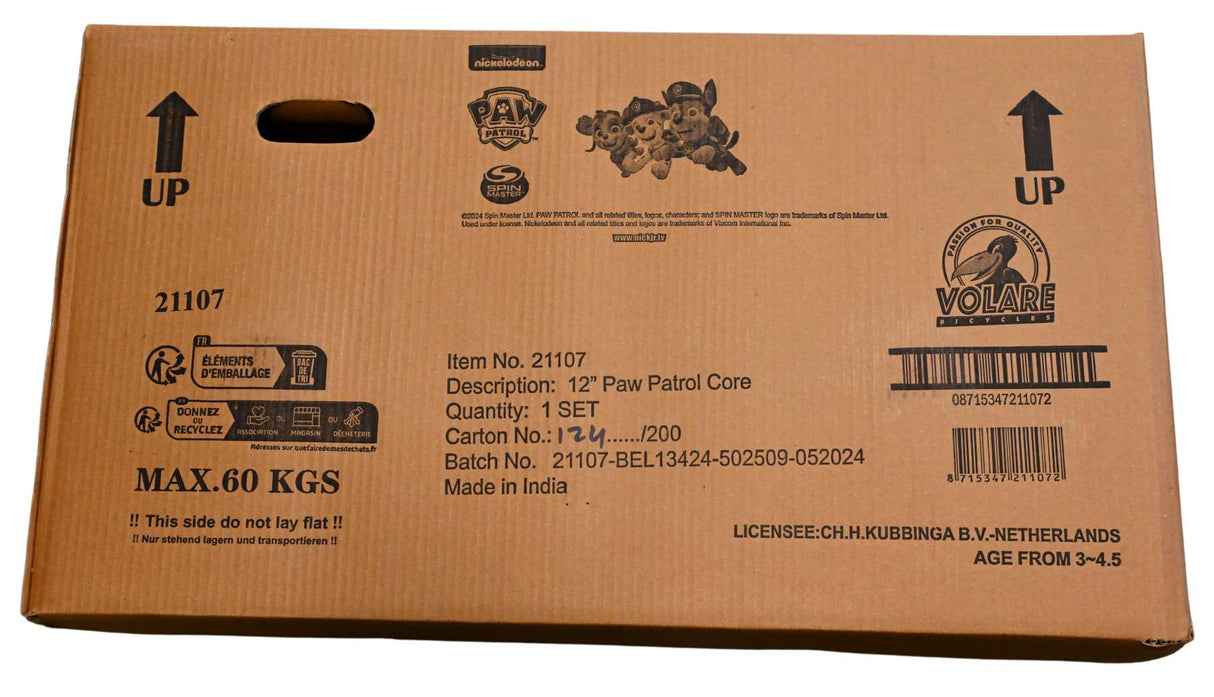 Volare Paw Patrol Kinderfahrrad - Jungen - 12 Zoll - Rot / Blau