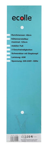 Verpackung des Ecolle Standventilator 79702