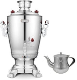 Elektrischer Samowar 3,2 L mit Teekanne 0,9 L – Edelstahl Teekocher Wasserkocher russisch orientalisch für Teezeremonie Garten Camping