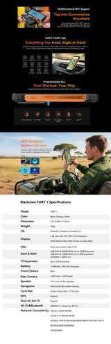 Blackview FORT 1 Outdoor Smartphone 4/128 & 6/256GB, Android 15, 6,56" HD+ IPS, 10000mAh, Dual 4G LTE, 16MP+8MP, Dual SIM, NFC, FM, OTG