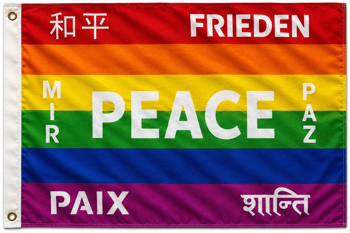 Flagge Peace 7 Sprachen 90 x 150 cm Fahne mit 2 Ösen 100g/m² Stoffgewicht Hissflagge