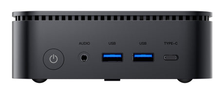 Blackview MP100 Mini PC – Frontale Ansicht mit 2 USB-C und USB 3.2 Ports sowie der Power Taste