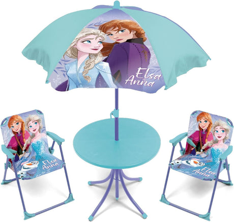 Kinder-Tischset mit 2 Stühlen und Sonnenschirm im Frozen-Design, ideal für Kinderzimmer, Terrasse oder Garten