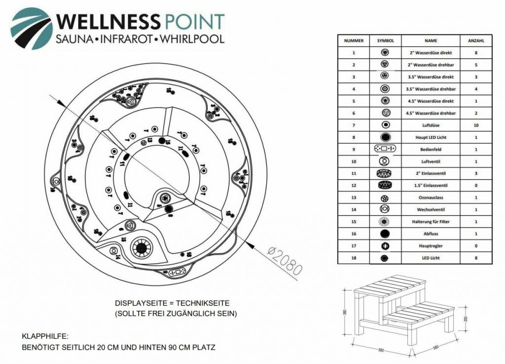 PureHaven American Outdoor-Whirlpool 208x208 cm für 4 Personen mit 33 Massagedüsen Gecko Computersystem Heizung LEDs Farbe Sterling Silber/Grau