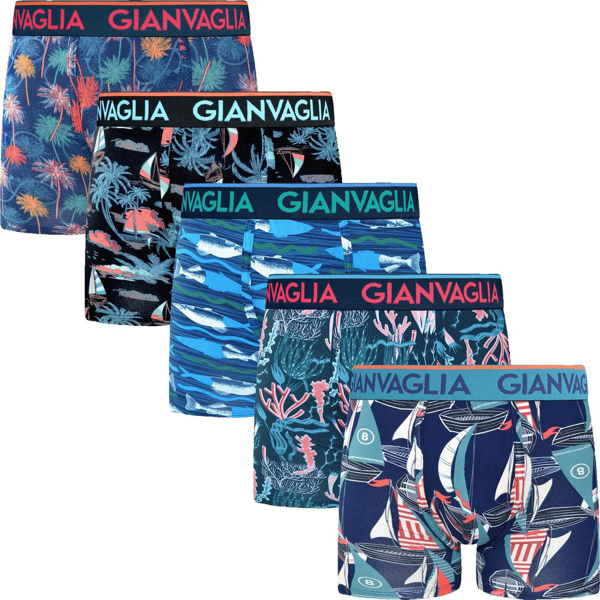 GIANVAGLIA 5er-Pack Boxershorts Profilansicht aller Farben