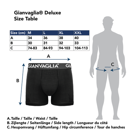 GAINVAGLIA Boxershorts Größentabelle mit Maßen