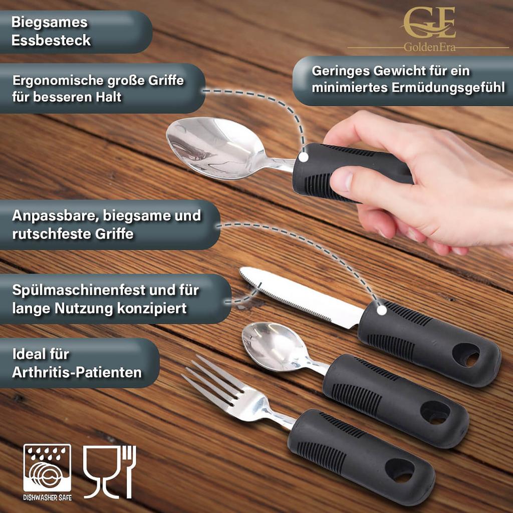 Dummy - GoldenEra biegsames Essbesteck Supergrip Biegbar für Senioren mit extra großen Griffen