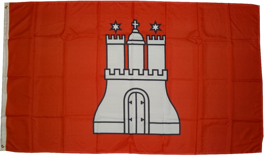 Flagge Hamburg 90 x 150 cm Fahne mit 2 Ösen 100g/m² Stoffgewicht Hissflagge Hissen