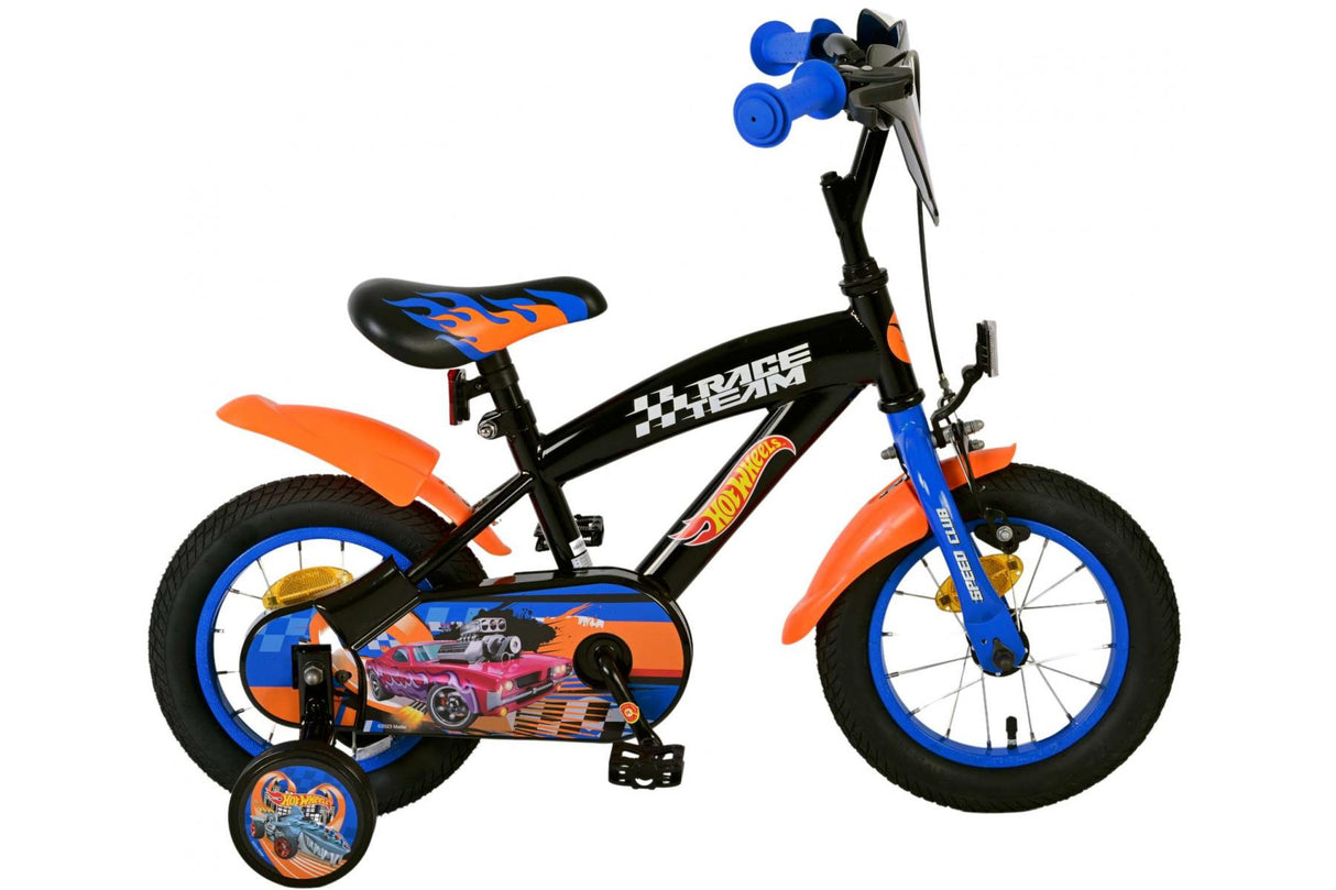 Volare Hot Wheels Kinderfahrrad für Jungen - 12 Zoll in Schwarz, Orange und Blau